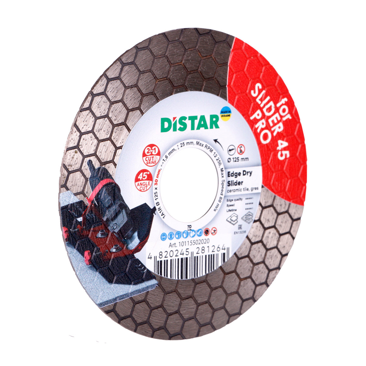 Close-up of Edge Dry Slider diamond blade with hexagon pattern bond