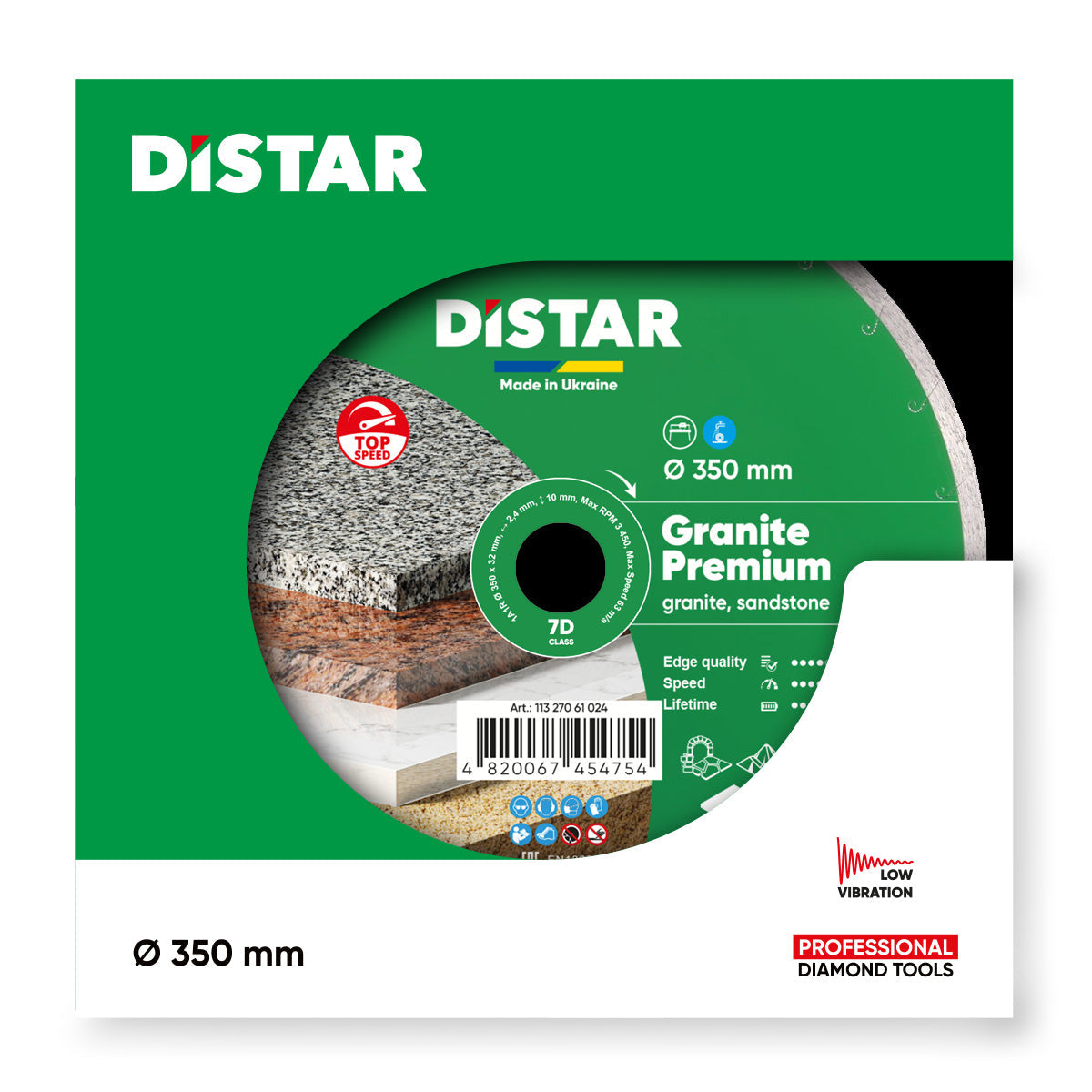 Distar diamond cutting disc packaging with green and white design