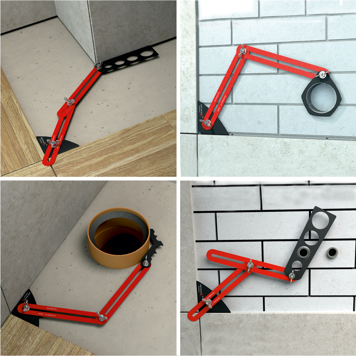 Installer using TileTEMPLATE to mark socket hole on porcelain tile