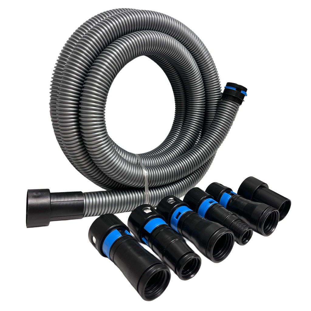 Close up of quick click adapter connection on shop vac hose