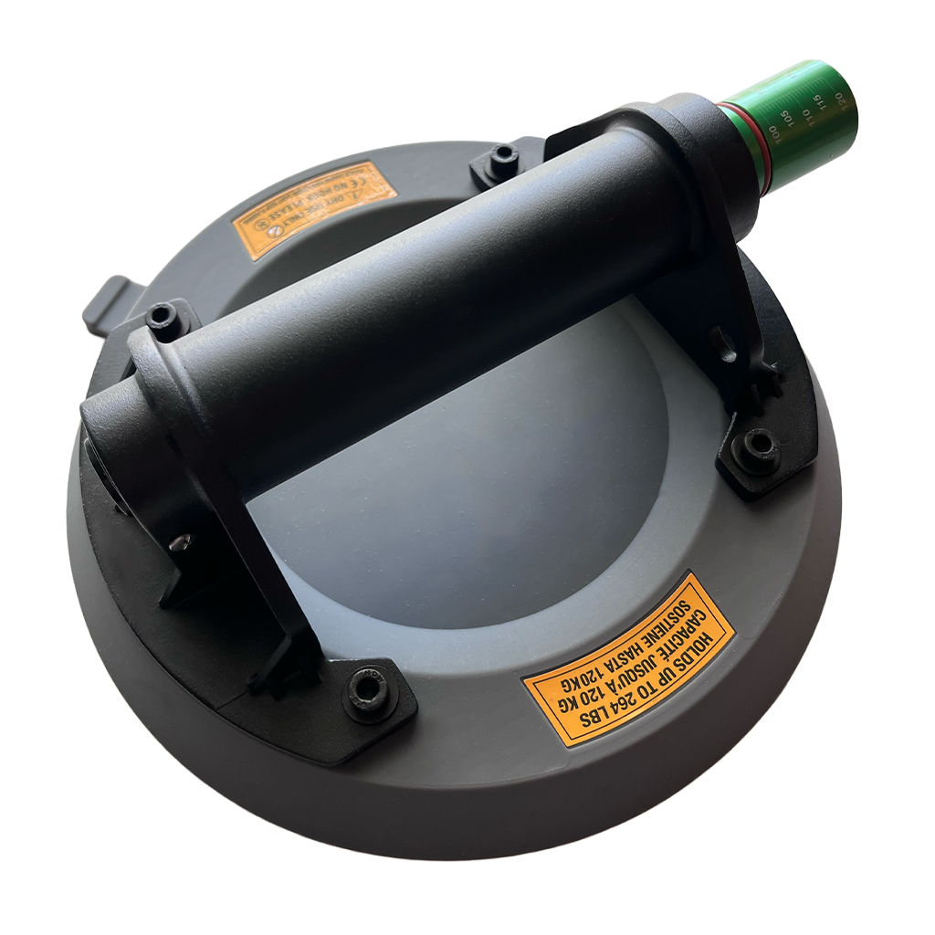 Close-up angled view of 8 inch manual suction cup showing hand pump mechanism