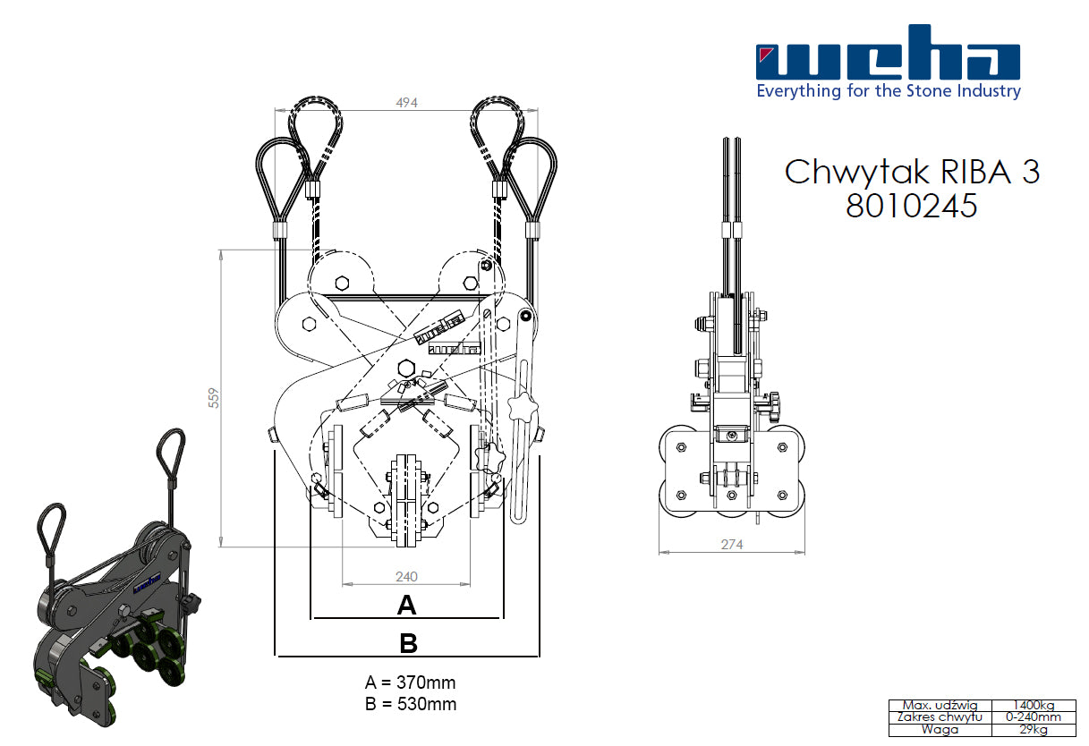 Weha Riba 3 Horizontal/Vertical Cable Scissor Lifter (0–11") – 3087 lb Capacity