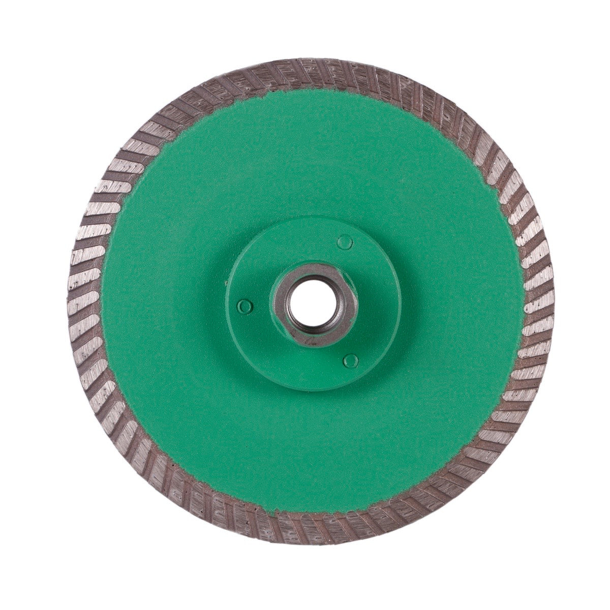 Green diamond wheel with brown segmented rim on a white background