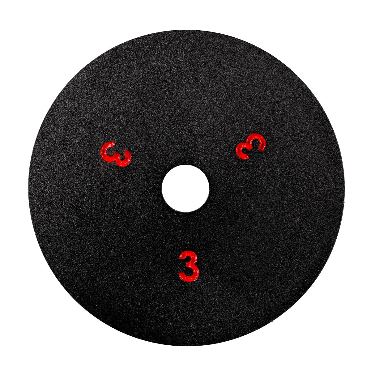 Black polishing pad with red numbers on a white background