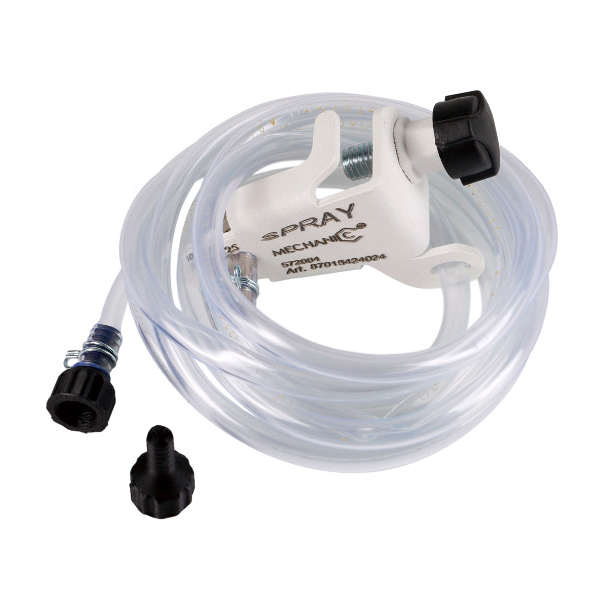 Spray mechanism with hoses and nozzles on a white background