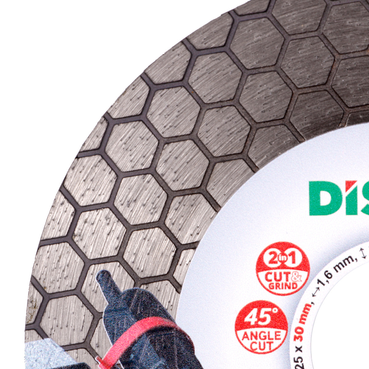 Close-up of Edge Dry Slider diamond blade with hexagon pattern bond