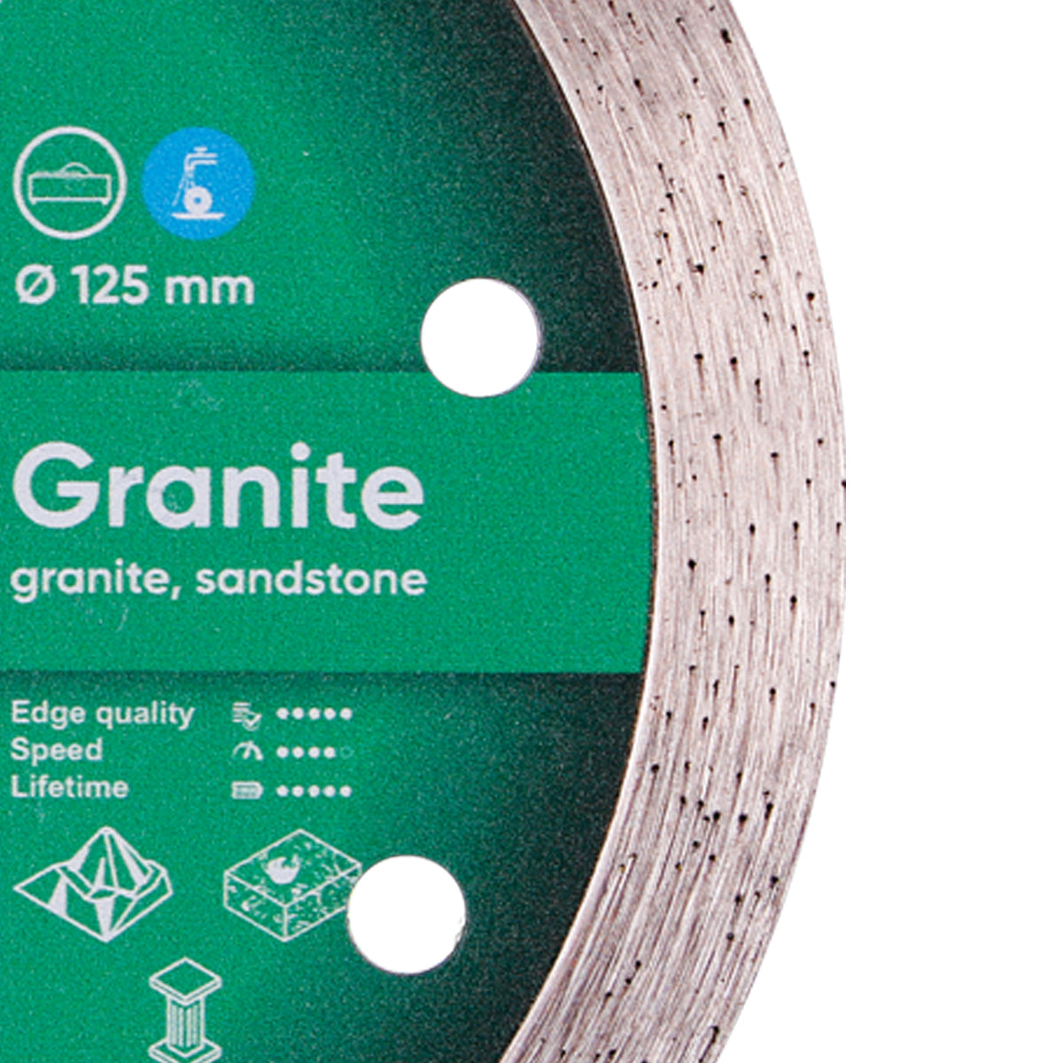 Close-up of DISTAR Granite blade with water cooling design