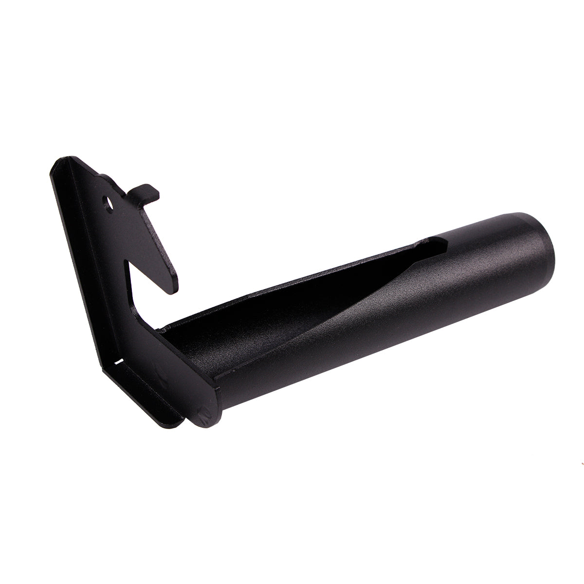 Black dust pipe for a slider, made of metal, with a 45-degree angle