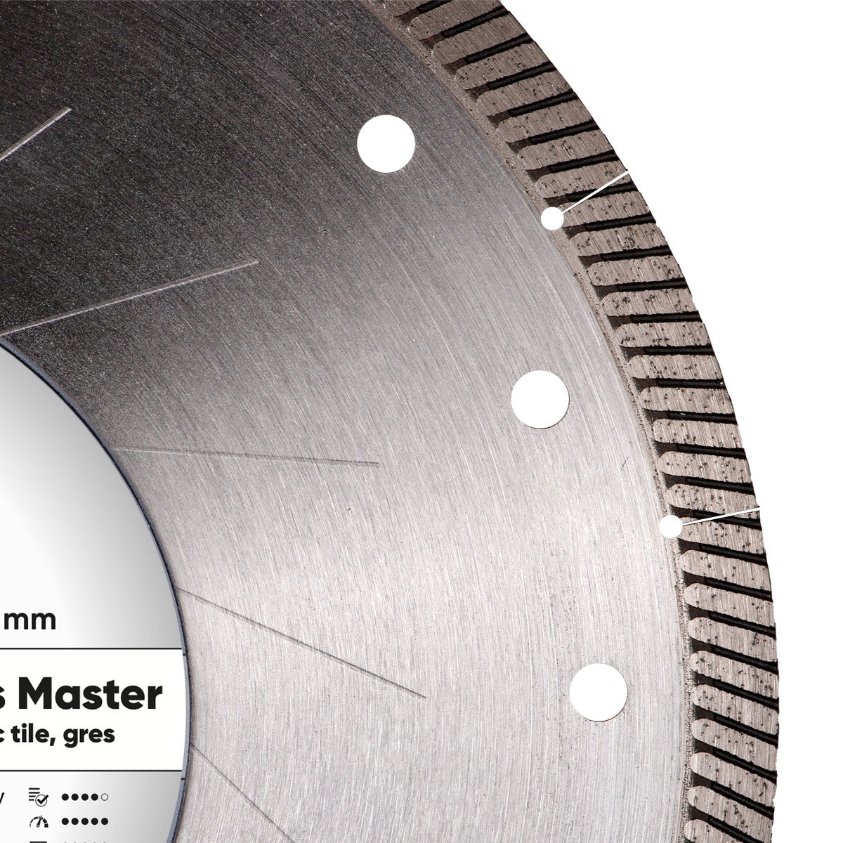 Close-up of Gres Master 9 inch blade with microturbo diamond layer