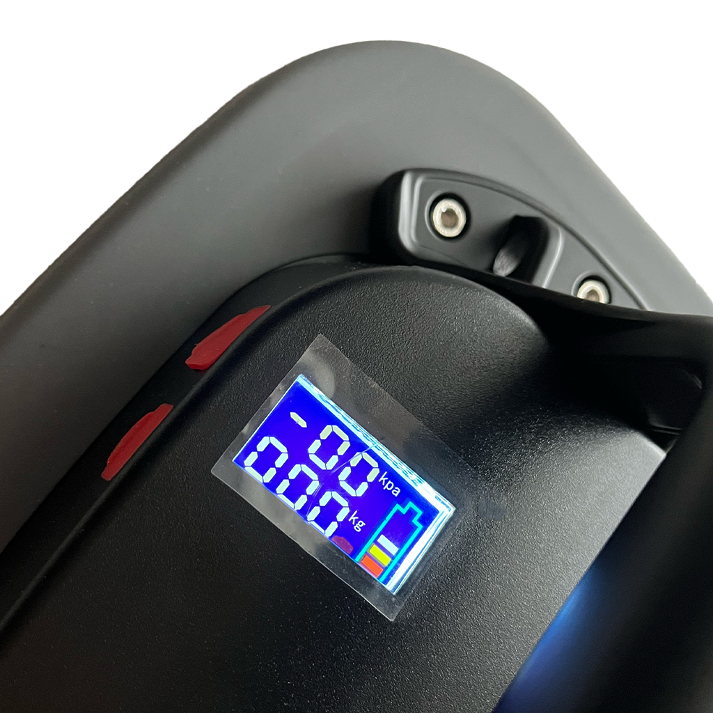 Close-up angled view of 11 inch Athena vacuum cup showing LED display and foam pad