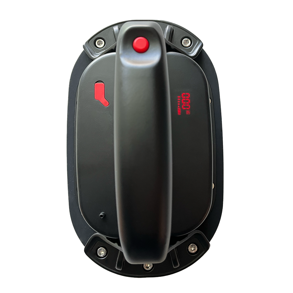 Close-up angled view of 9 inch Ares vacuum cup showing LED display and foam pad