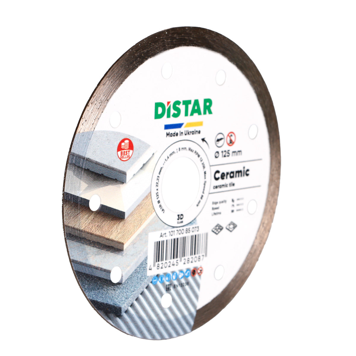 Close-up of ceramic diamond cutting blade showing 22.23 mm bore